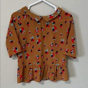 Vintage Style Structured Peter Pan Neckline Blouse | Earthy Coquette Peplum Top